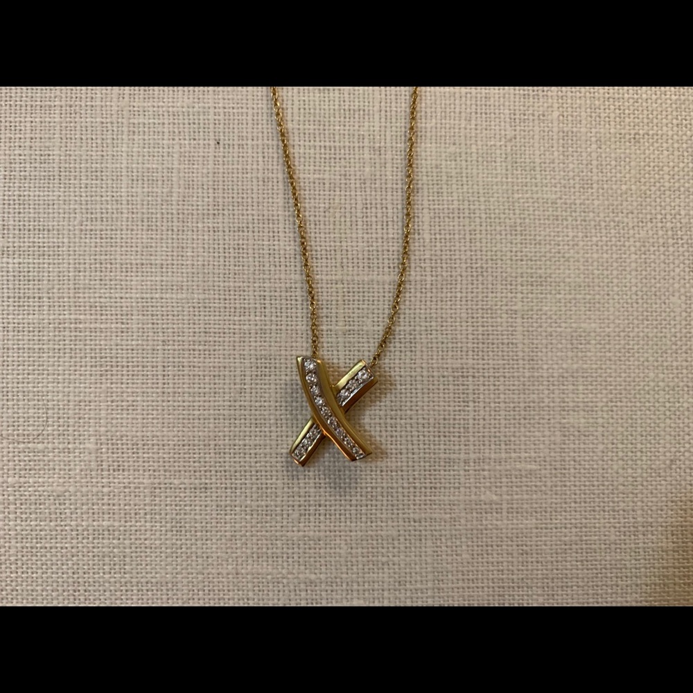 Tiffany & Co 18K Gold Platinum Diamond Pendant - Picture 2 of 5